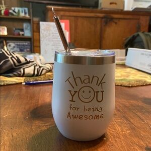 Stanley White Tumbler with Gold Thank You Design